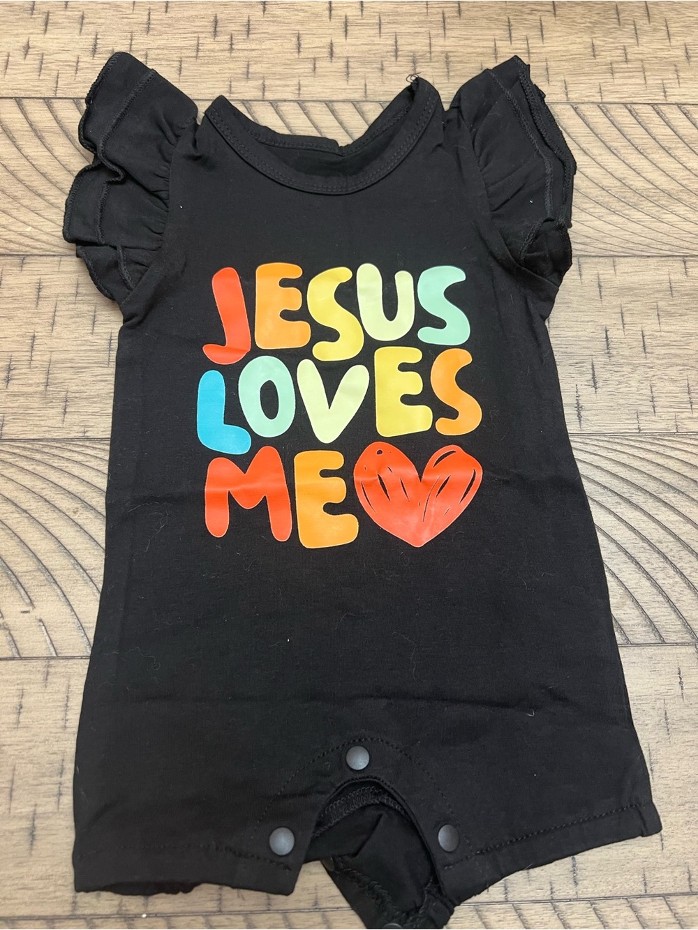Baby Size 3-6 Months Black 'Jesus Loves Me' Baby One-Piece Romper NWOT